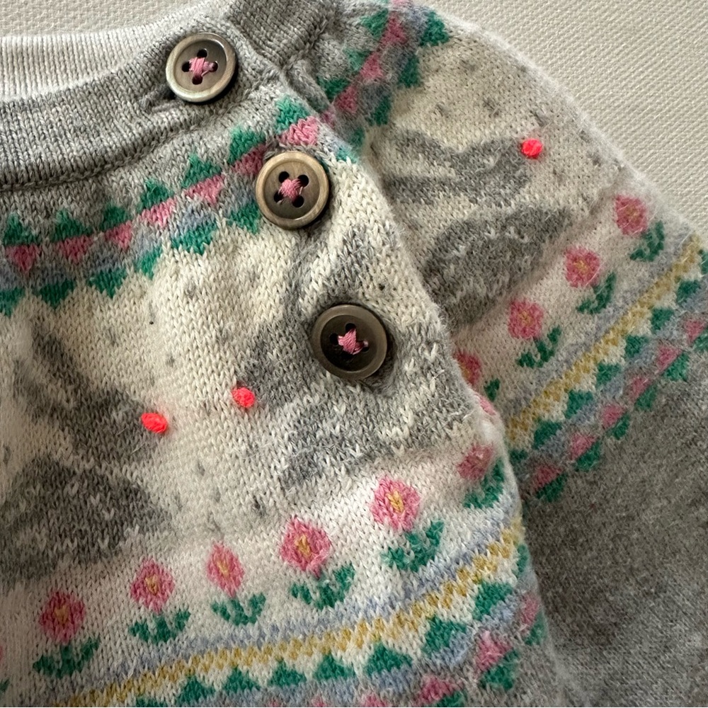 Baby Boden 0-3 Months Bunny Floral Sweater Gray Easter Spring - Picture 2 of 6